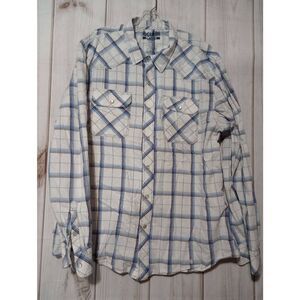 Reclaimed Shirt Men's XXL White Blue Snap Front Relaxed‎ Western